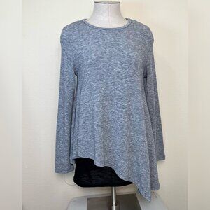 Gray Long Sleeve Asymmetrical Hem Tunic Top With Black Layering Detail Small